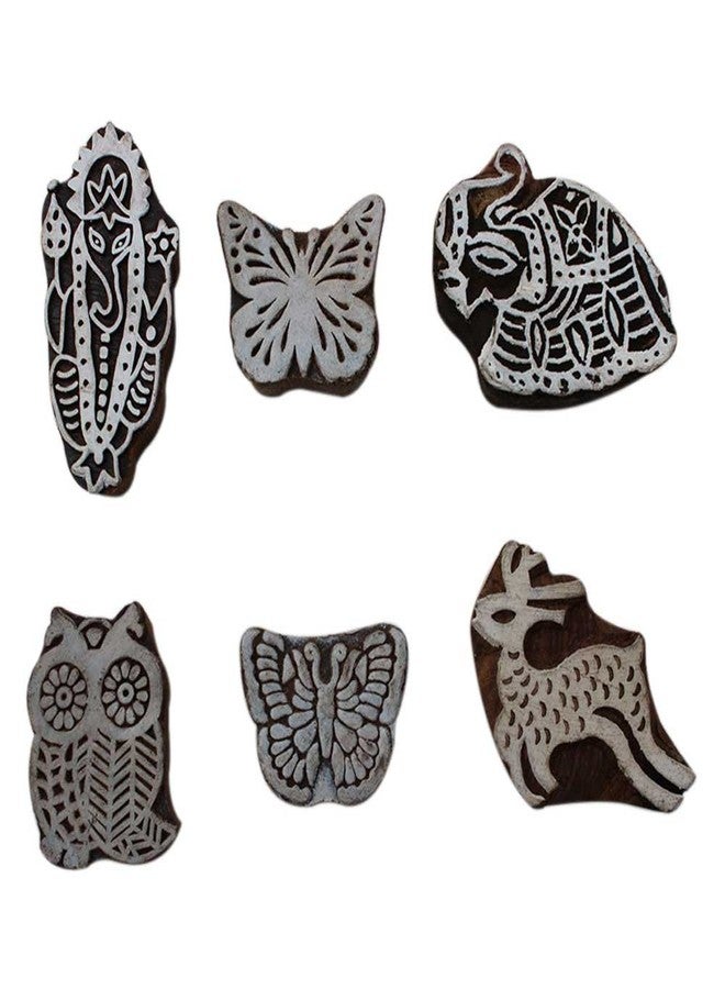 Indian-Shelf Handmade Vocalforlocal Set of 6 New Mix Wooden Printing Block (4.44 cm, Brown) - Image 1